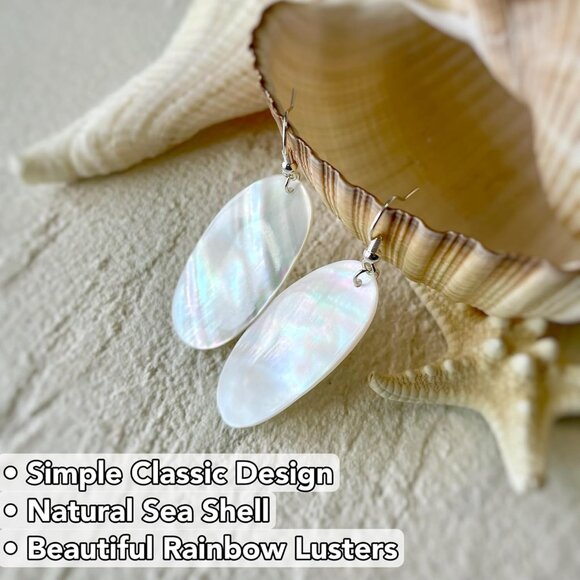 White Mother of Pearl Sea Shell Earrings - Elegant Beach Dangle Jewelry for Wome - Picture 2 of 7